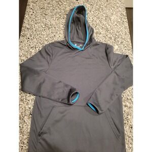Xersion Mens Small Quick-Dri Fleece Hoodie Gray Blue Trim Active Pullover S
